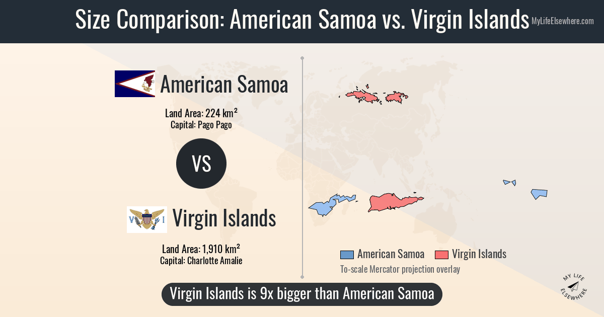 Vi Samoa Size of American Samoa compared to Virgin Islands