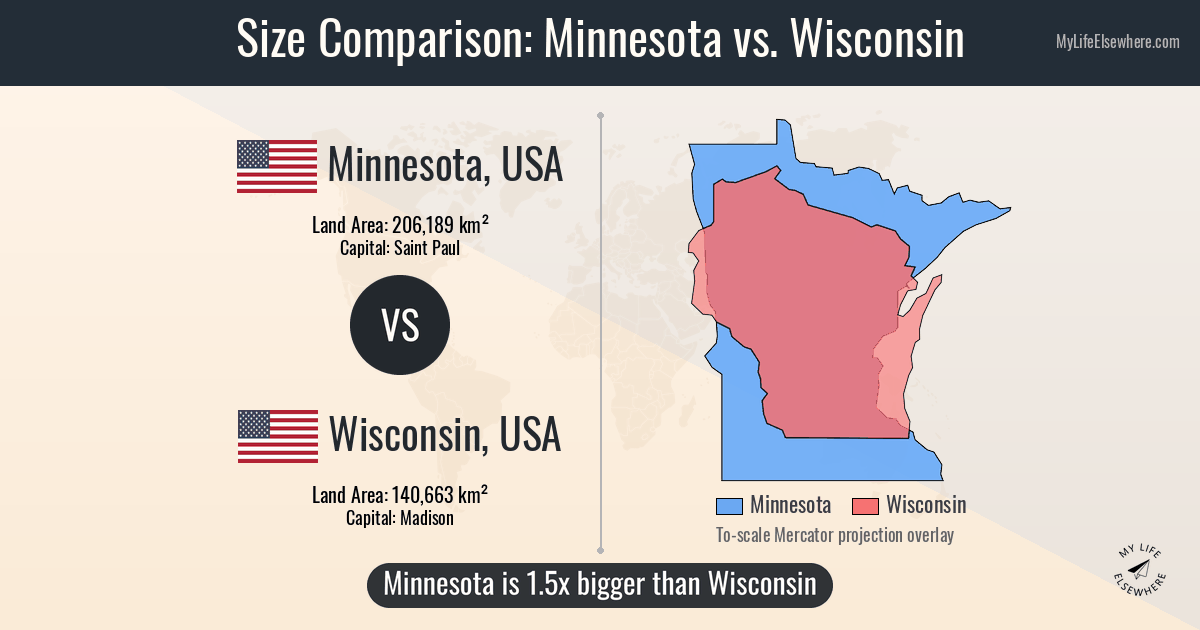 Size of Minnesota compared to Wisconsin