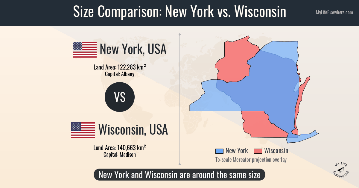 Size comparison: New York, USA vs Wisconsin, USA