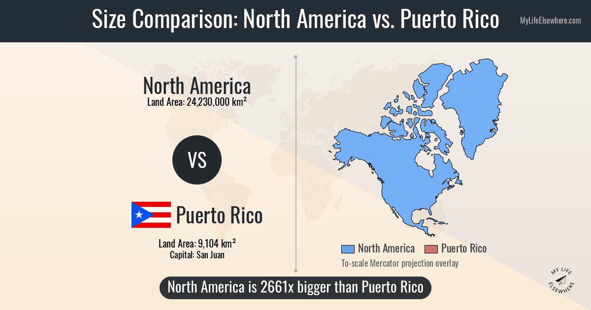 Peruto Rico Ina Merica Size of North America compared to Puerto Rico
