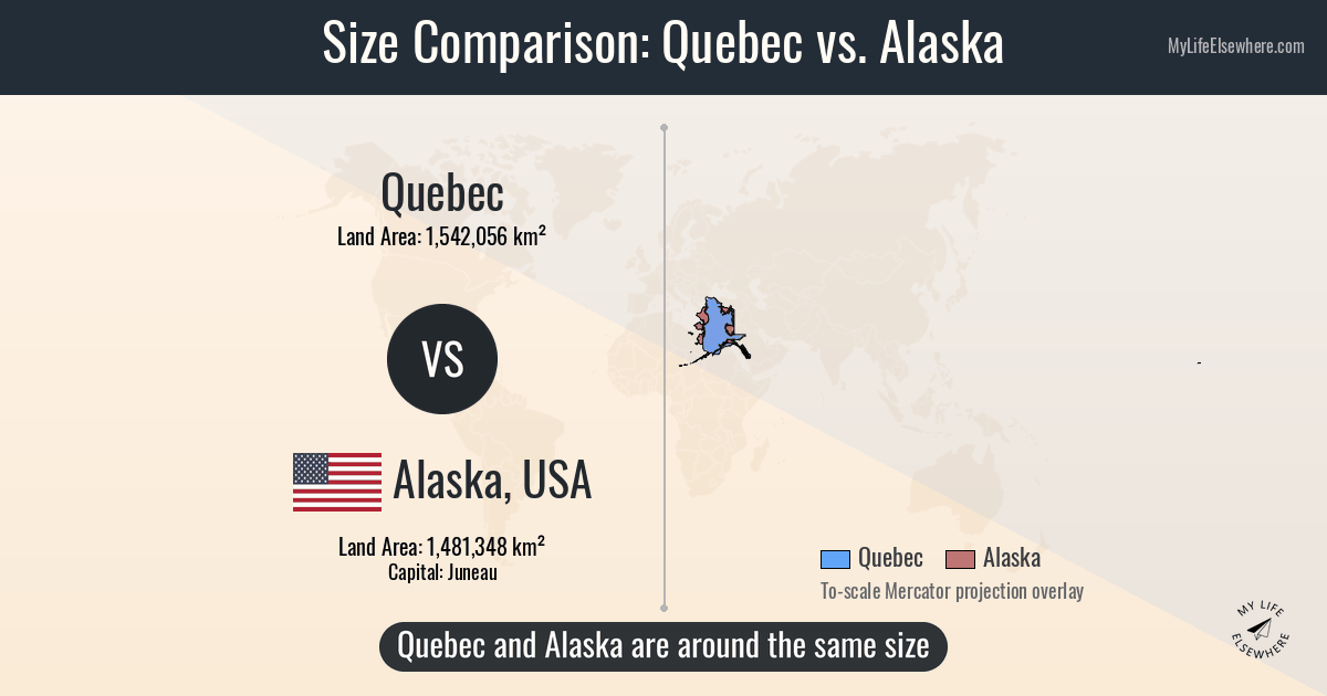 Size comparison: Quebec vs Alaska, USA