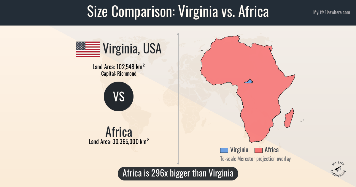 Size of Virginia compared to Africa