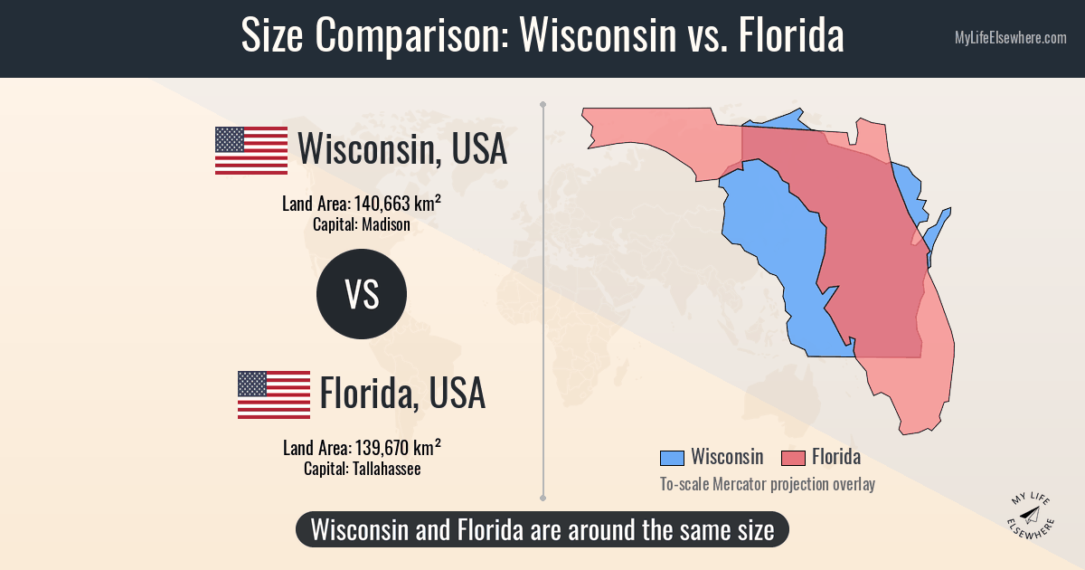 Wisconsin Fl Size of Wisconsin compared to Florida