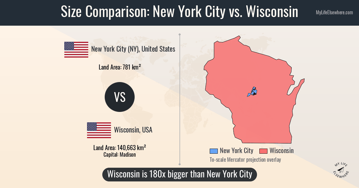 Size of New York City compared to Wisconsin