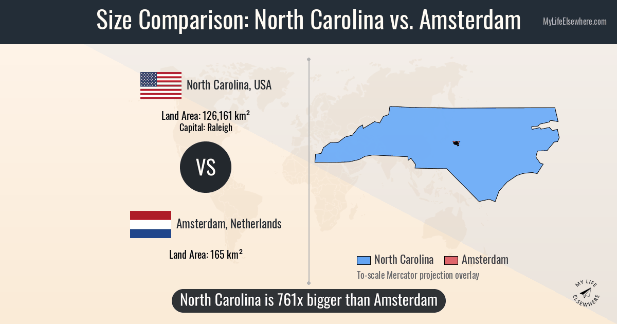 Size of North Carolina compared to Amsterdam