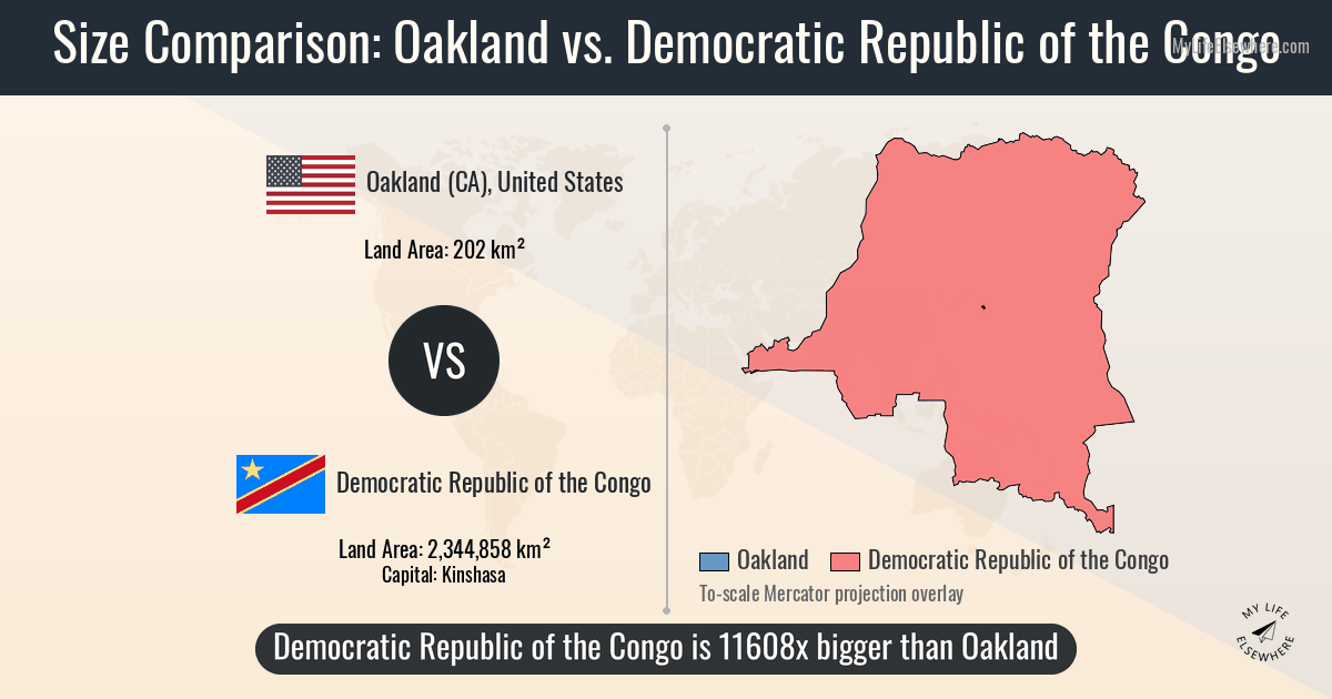 Size of Oakland compared to Democratic Republic of the Congo