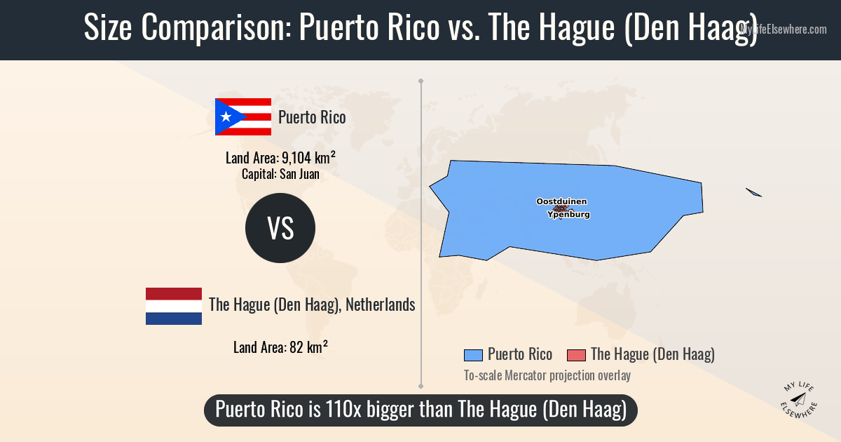 Size of Puerto Rico compared to The Hague (Den Haag)